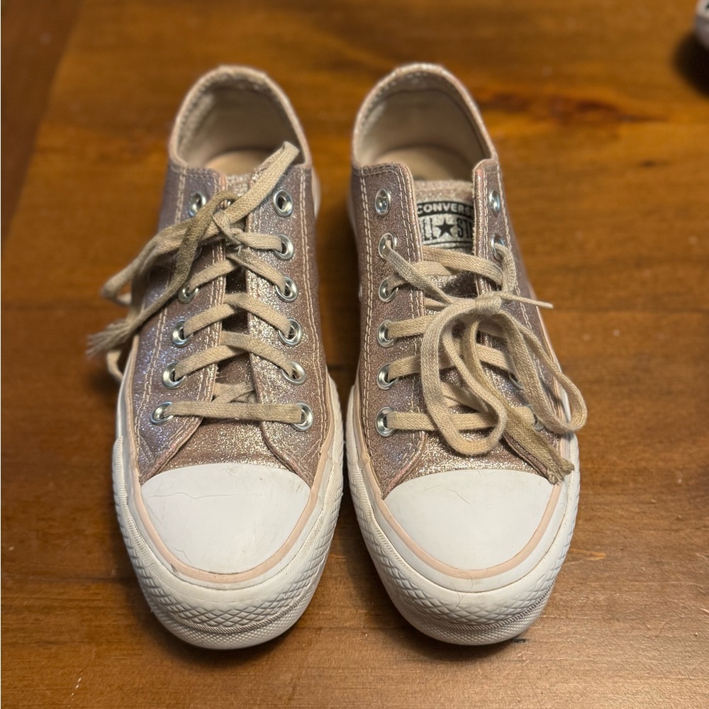 Converse Women's Rose gold sparkly platform Sneakers